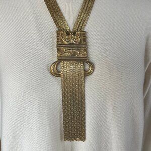 Vintage Gold plated tassel/chain Estruscan Style Statement Necklace